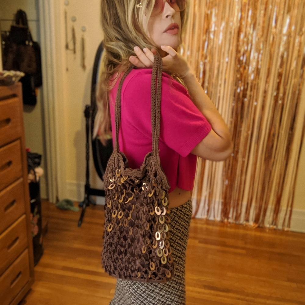 *SOLD* VTG Brown Sparkly Mesh bag - Picture 2 of 8